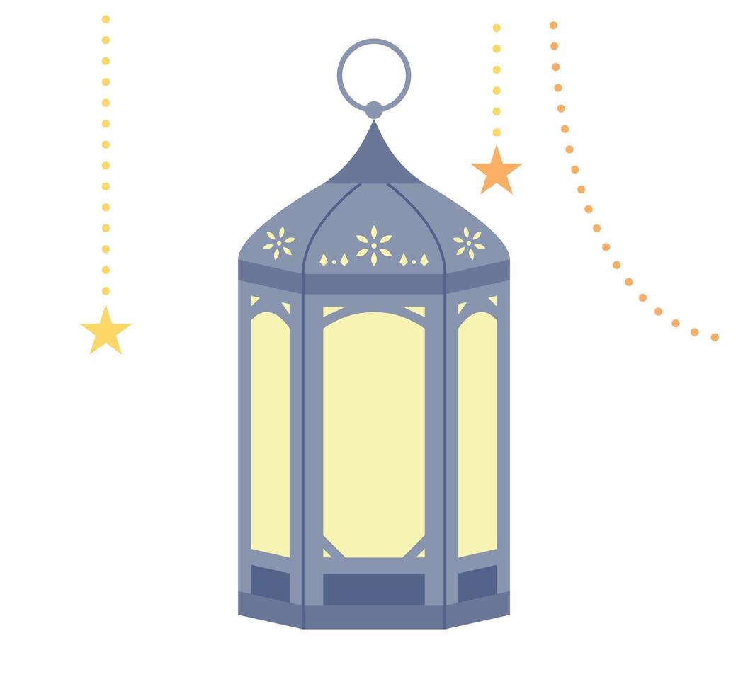 dark blue color lantern and gold string with beautiful Arabic patterns. vector