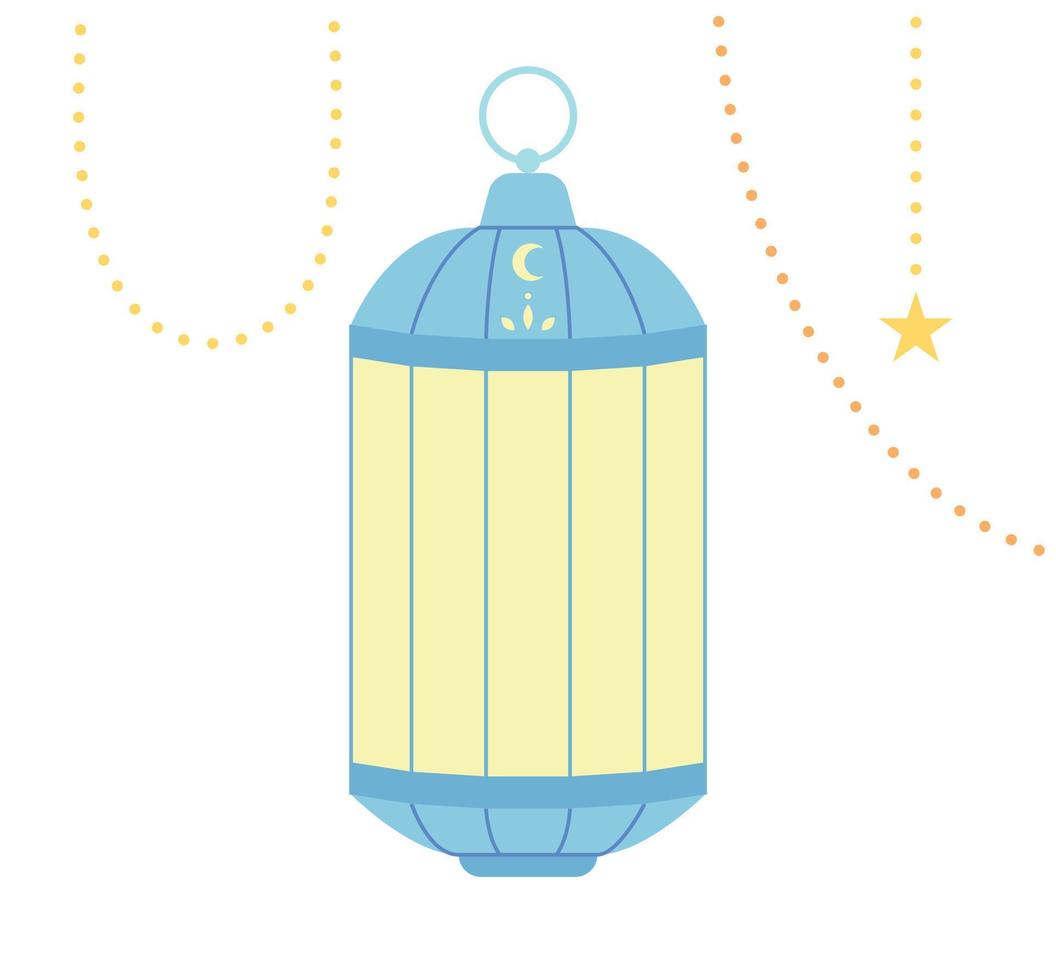light blue color lantern and gold string with beautiful Arabic patterns. vector