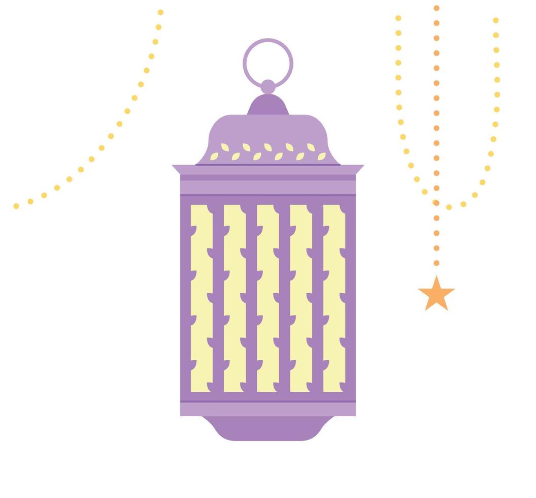 purple color lantern and gold string with beautiful Arabic patterns. vector