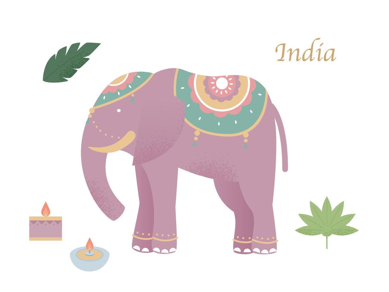 Cute elephant adorned with indian traditional pattern. eid mubarak. vector