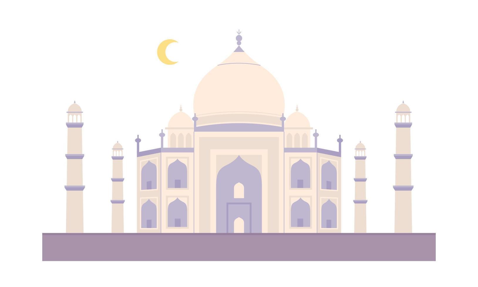 Beautiful Taj Mahal in India. Soft pastel colors of purple and cream. vector