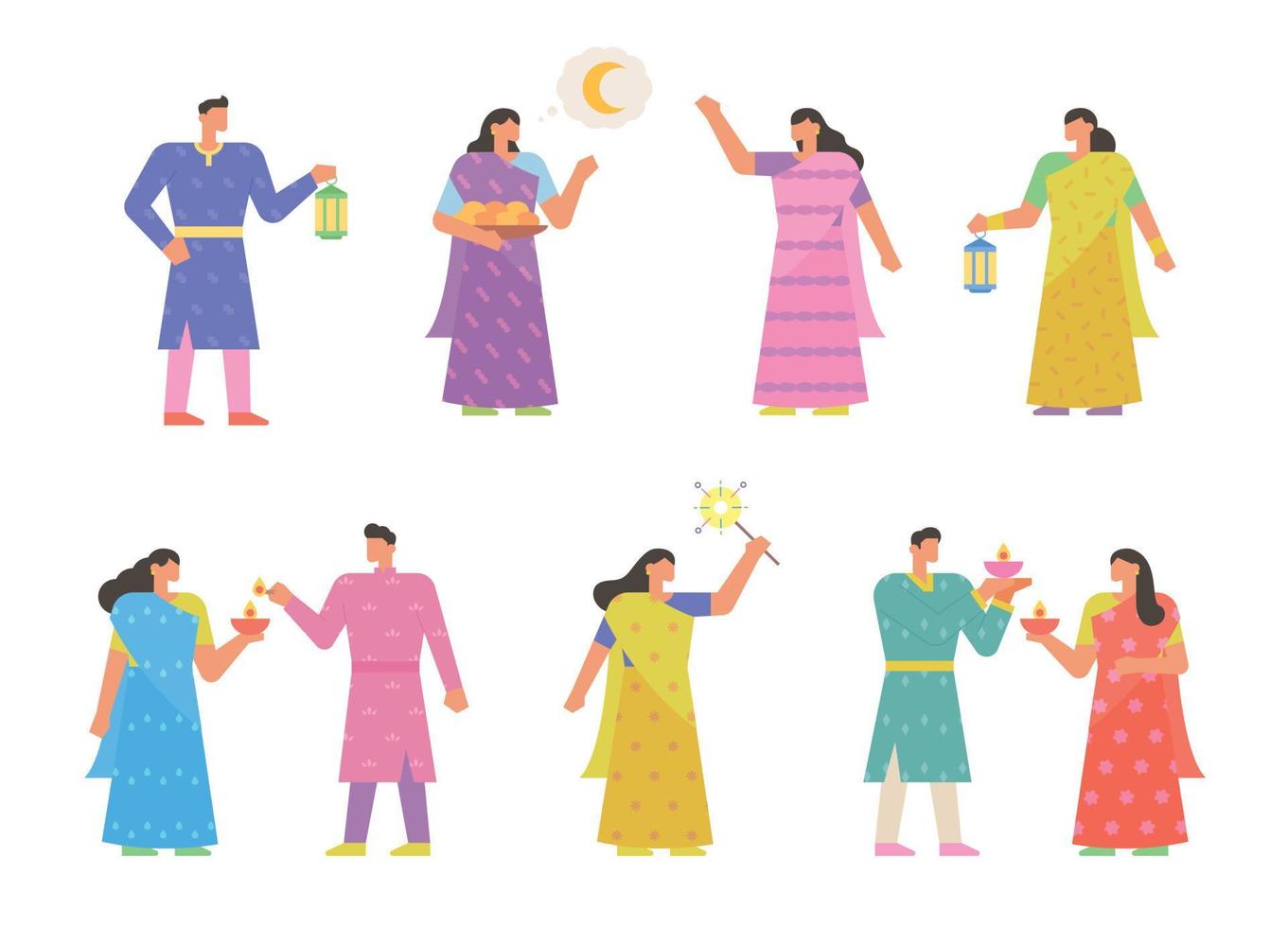 muchas personas disfrutan del festival de diwali. fuente de decoración. vector