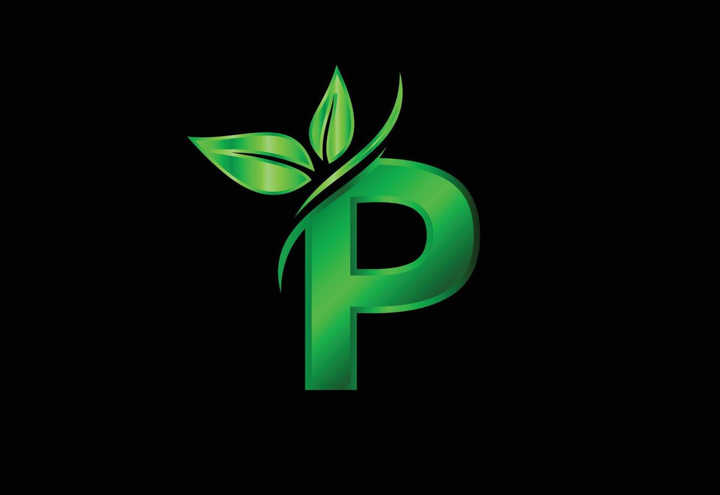 Initial P monogram alphabet with two leaves. Green eco-friendly logo concept. Logo for ecological vector