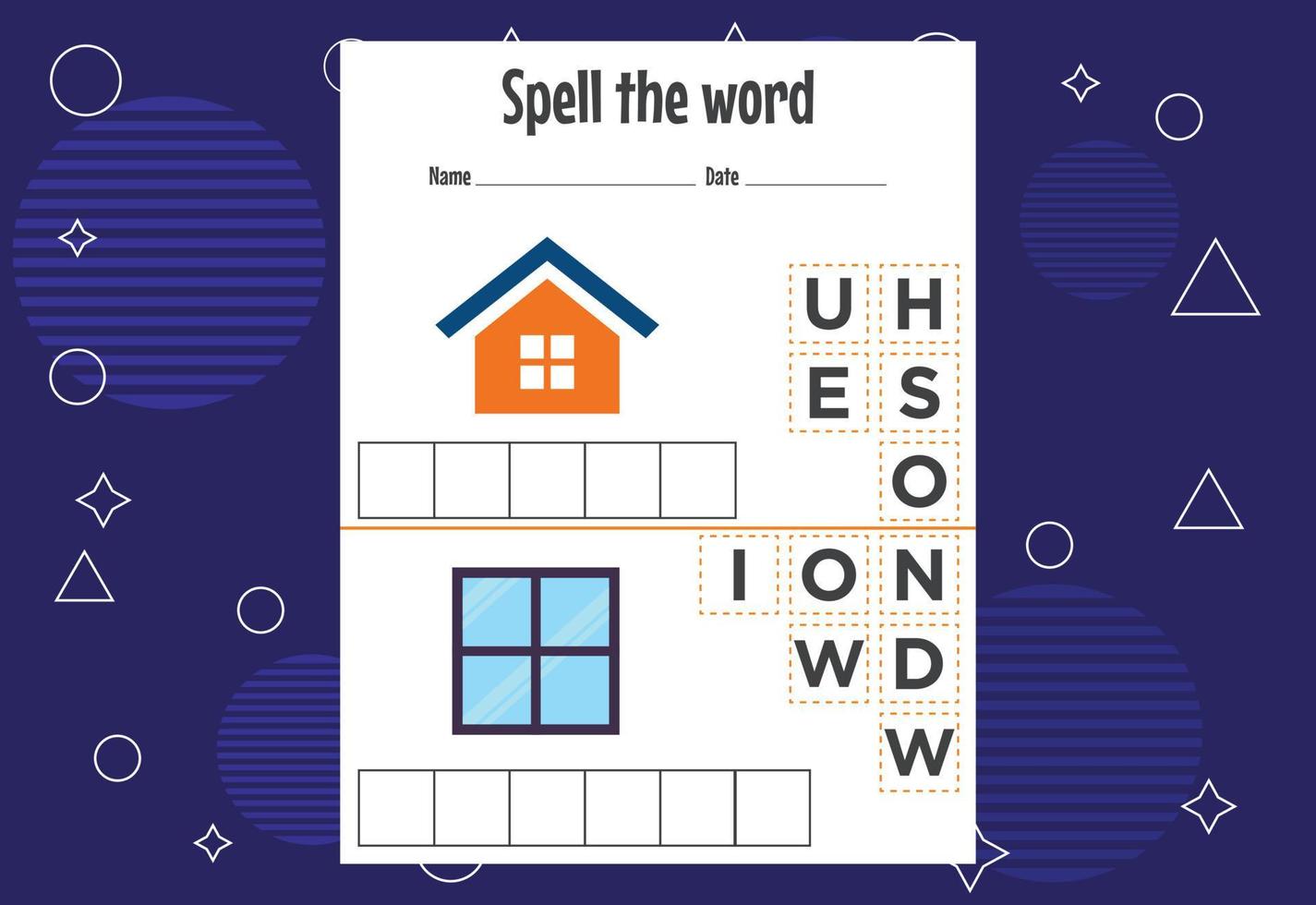 Spelling the word worksheet vector illustration. Spelling game for kids.