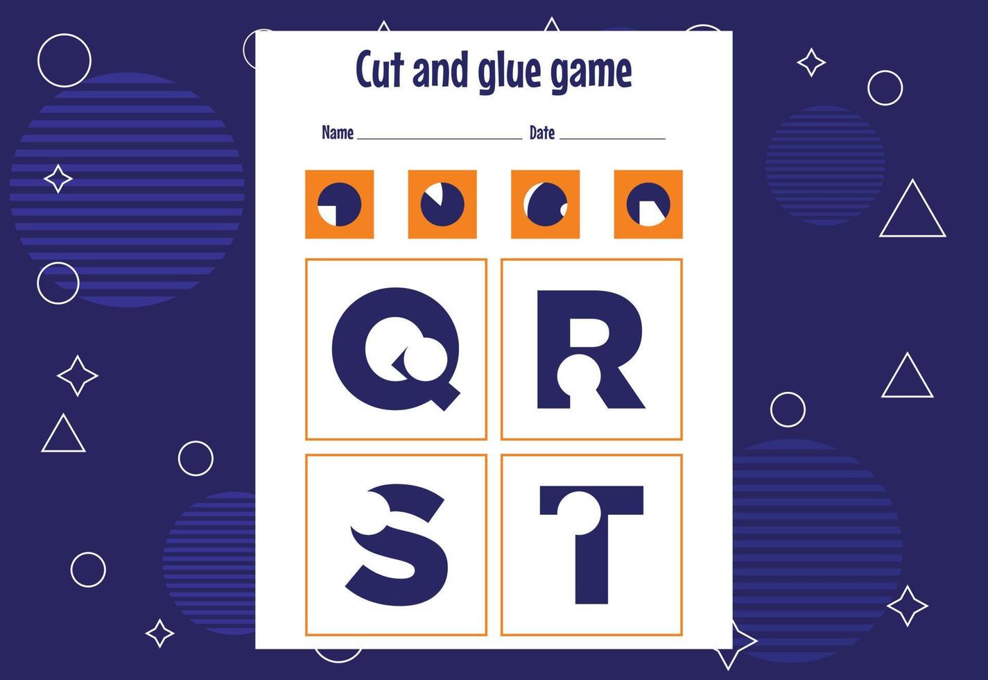 Cut and glue game for kids with Alphabet. Cutting practice for preschoolers. Education paper game for children vector