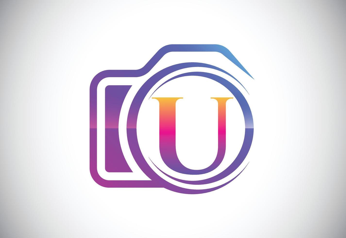 Initial U monogram letter with a camera icon. Logo for photography business, and company identity vector