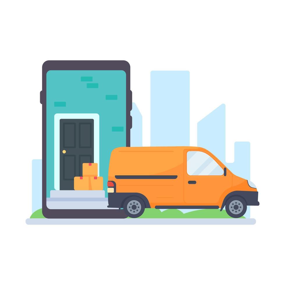 Trucks deliver goods to the recipient. online ordering concept vector