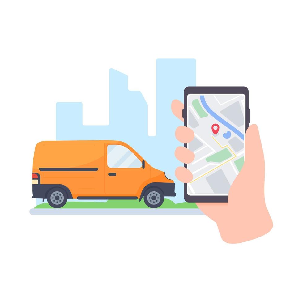 Trucks deliver goods to the recipient. online ordering concept vector