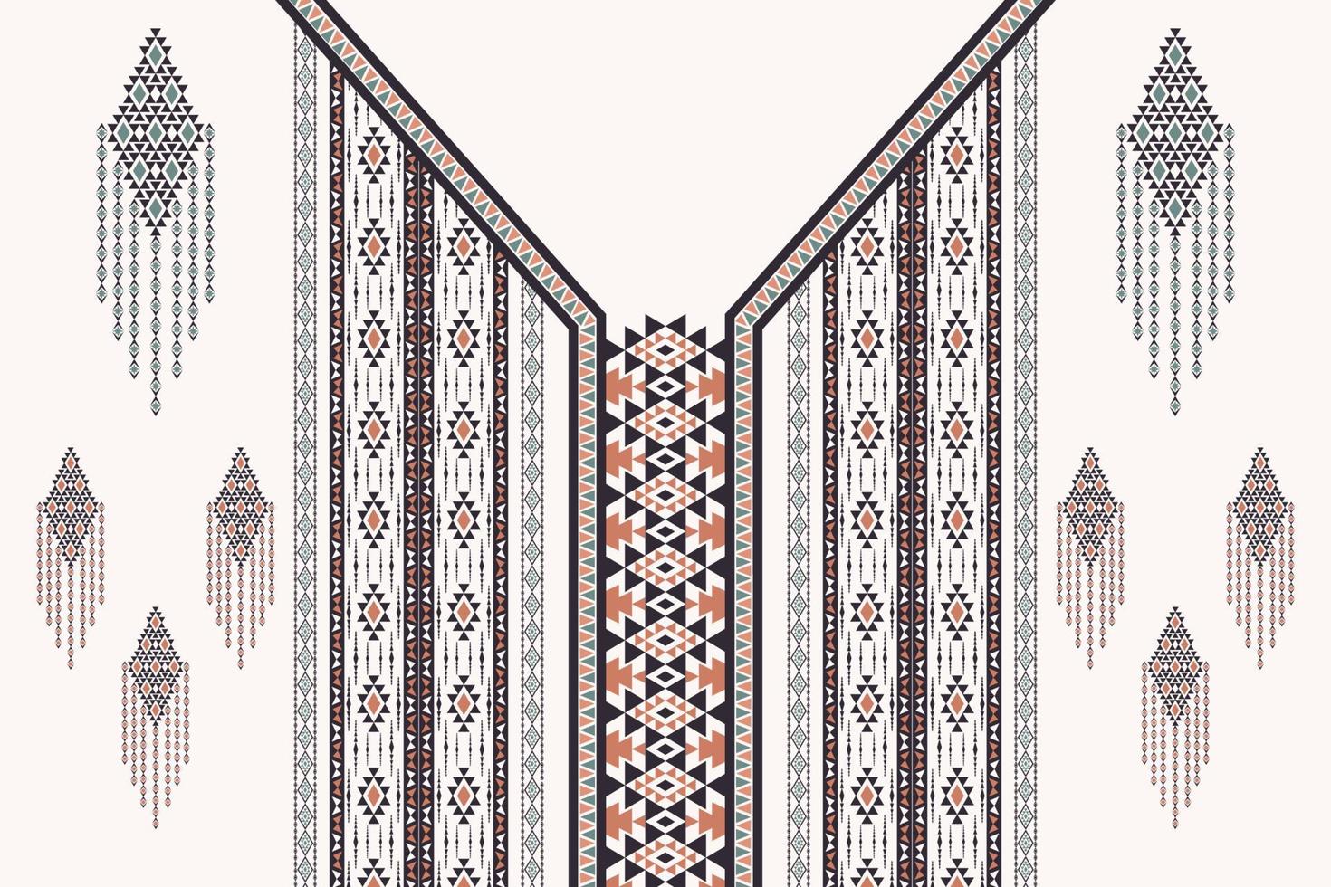 Ethnic aztec geometric V-shape neckline pattern. Tribal art brown-green color design. vector