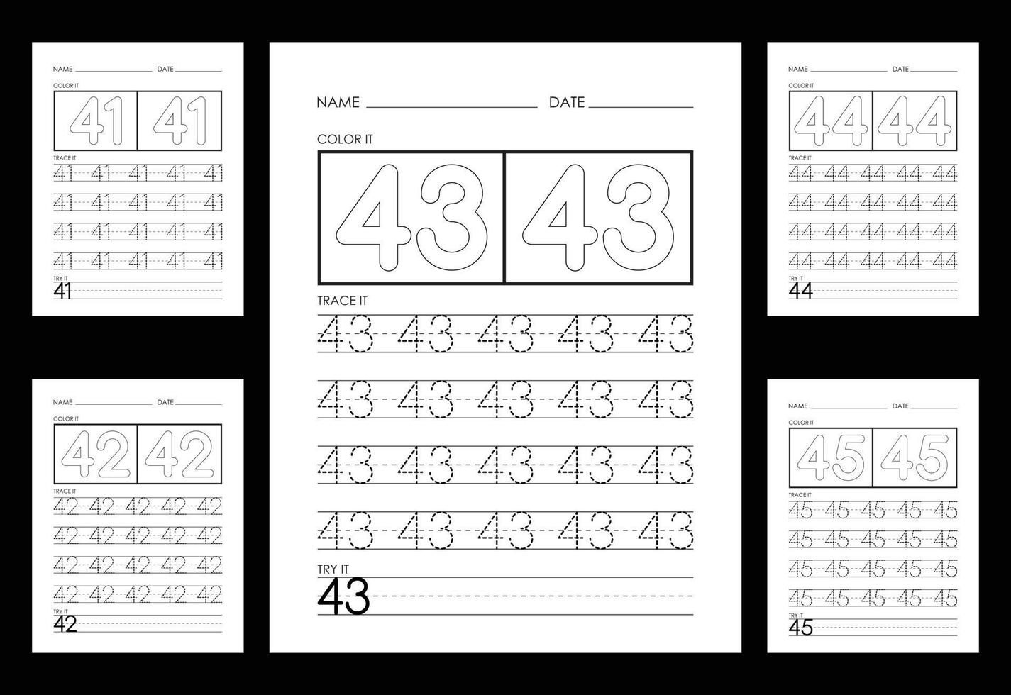 Tracing And Coloring Numbers Worksheets Learn Numbers. vector