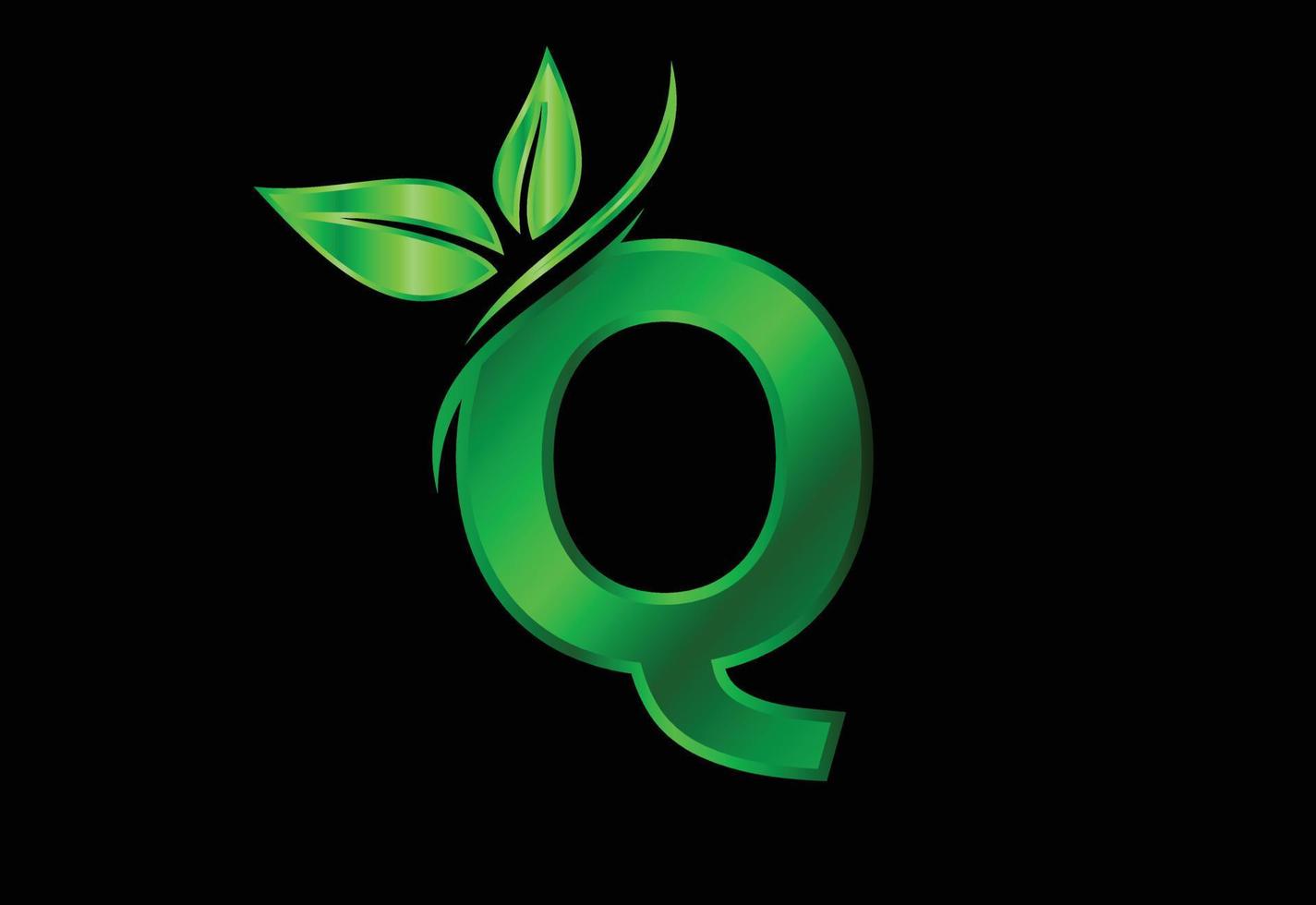 Initial Q monogram alphabet with two leaves. Green eco-friendly logo concept. Logo for ecological vector