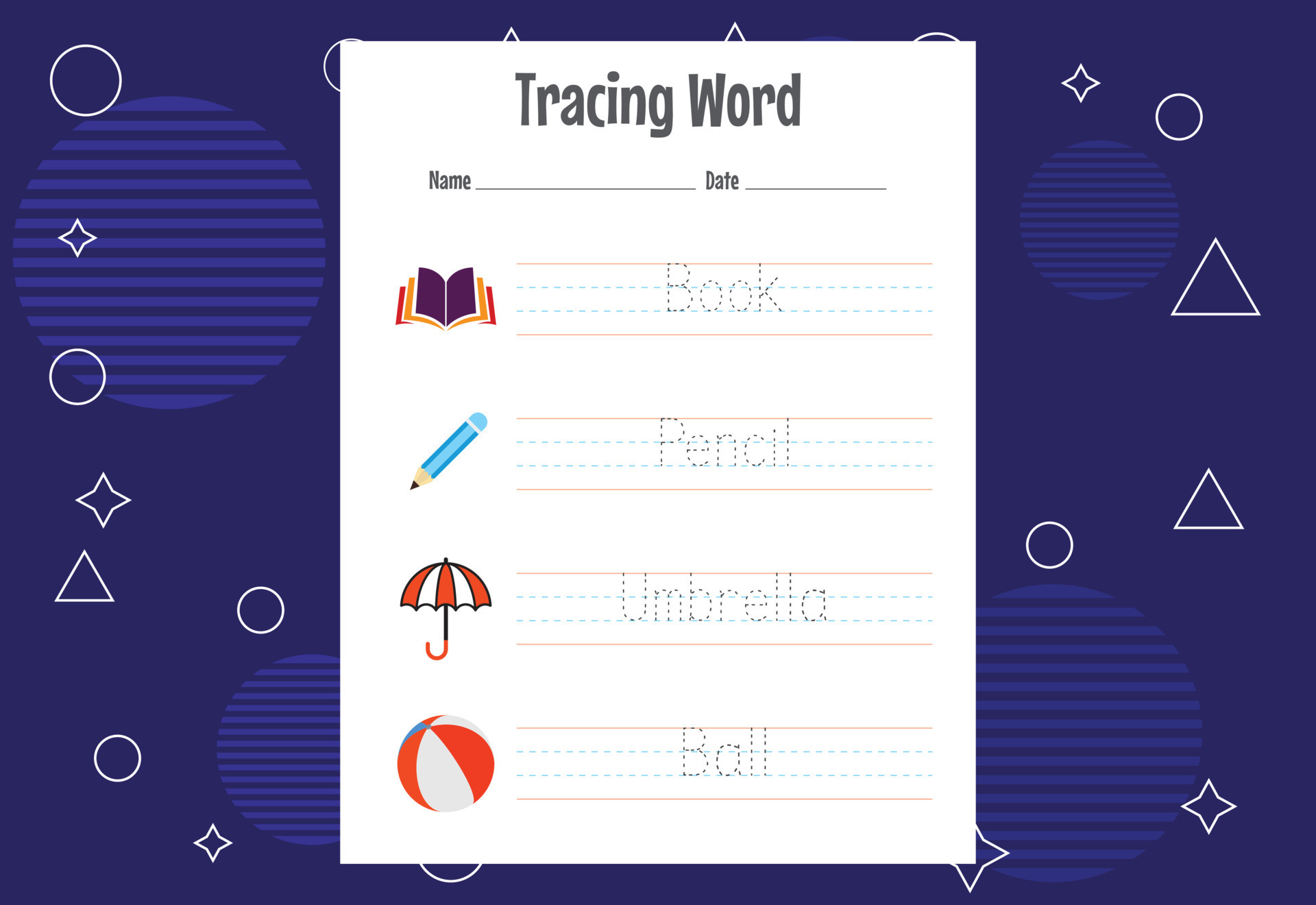 word tracing worksheets for kids letters trace exercises for kids 8449622 vector art at vecteezy