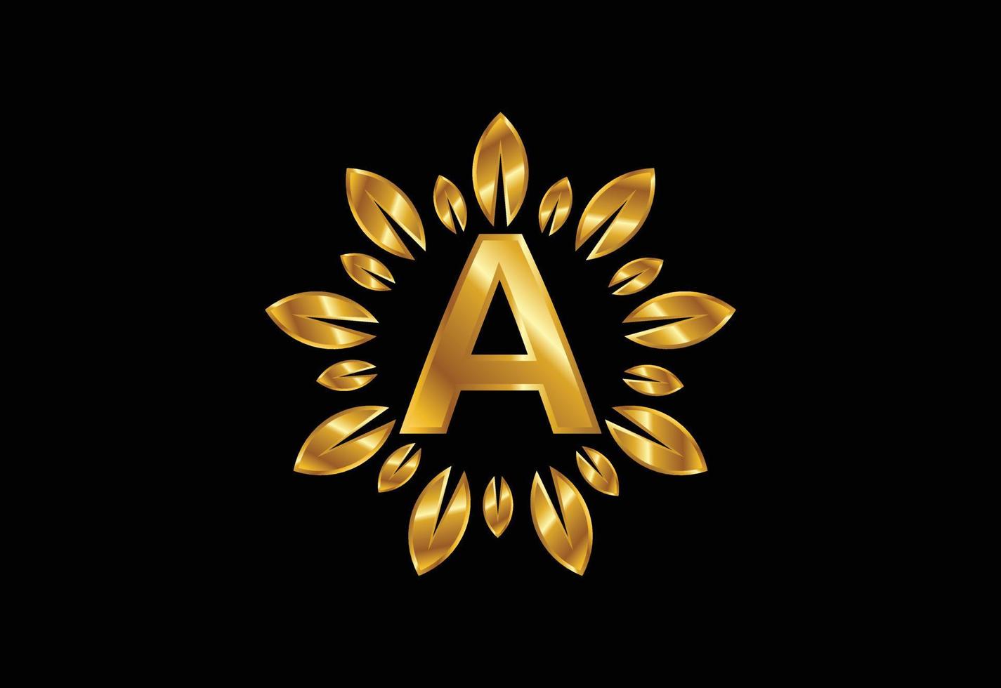 Inicial un alfabeto de letras de monograma con corona de hojas doradas. concepto de diseño de logotipo de flor vector