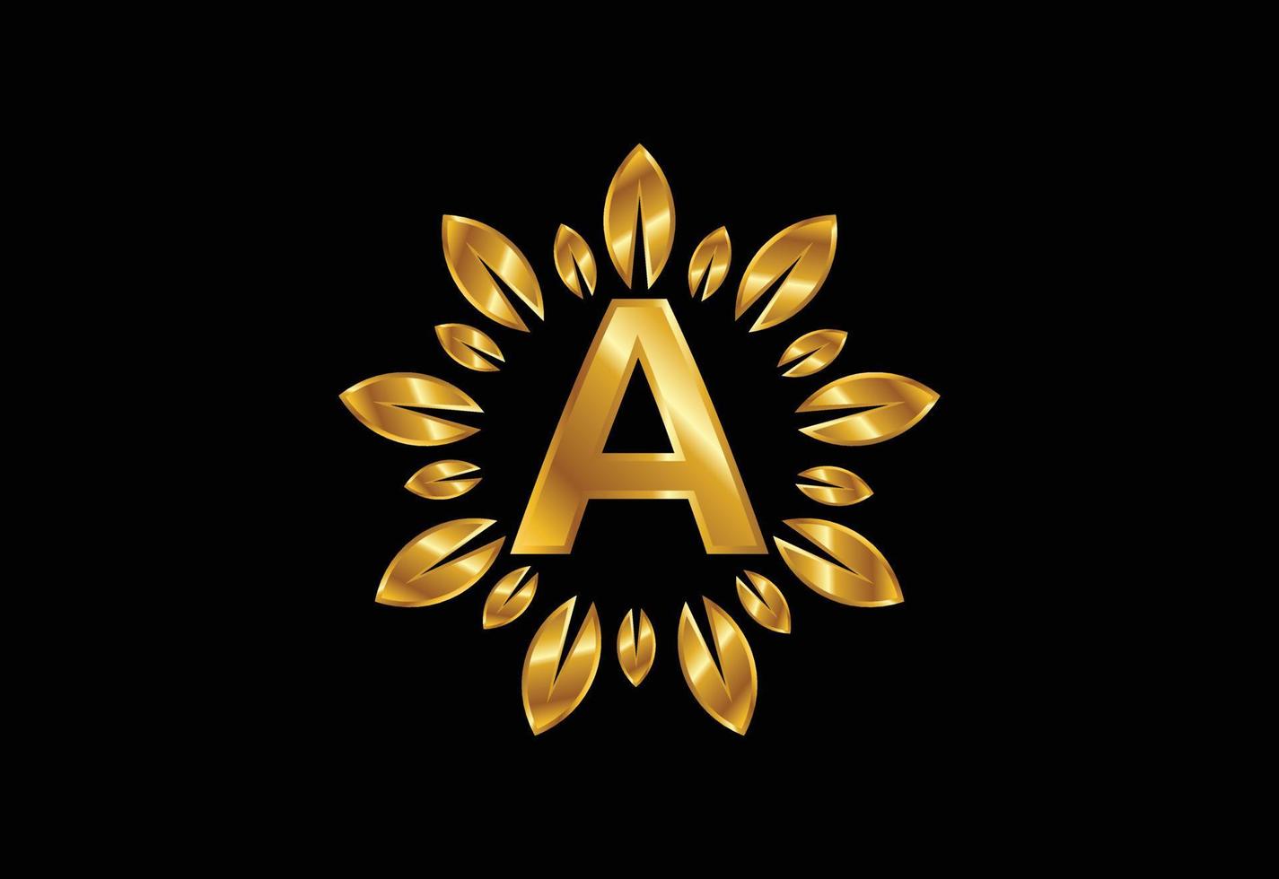 Initial A monogram letter alphabet with golden leaf wreath. Flower logo design concept vector