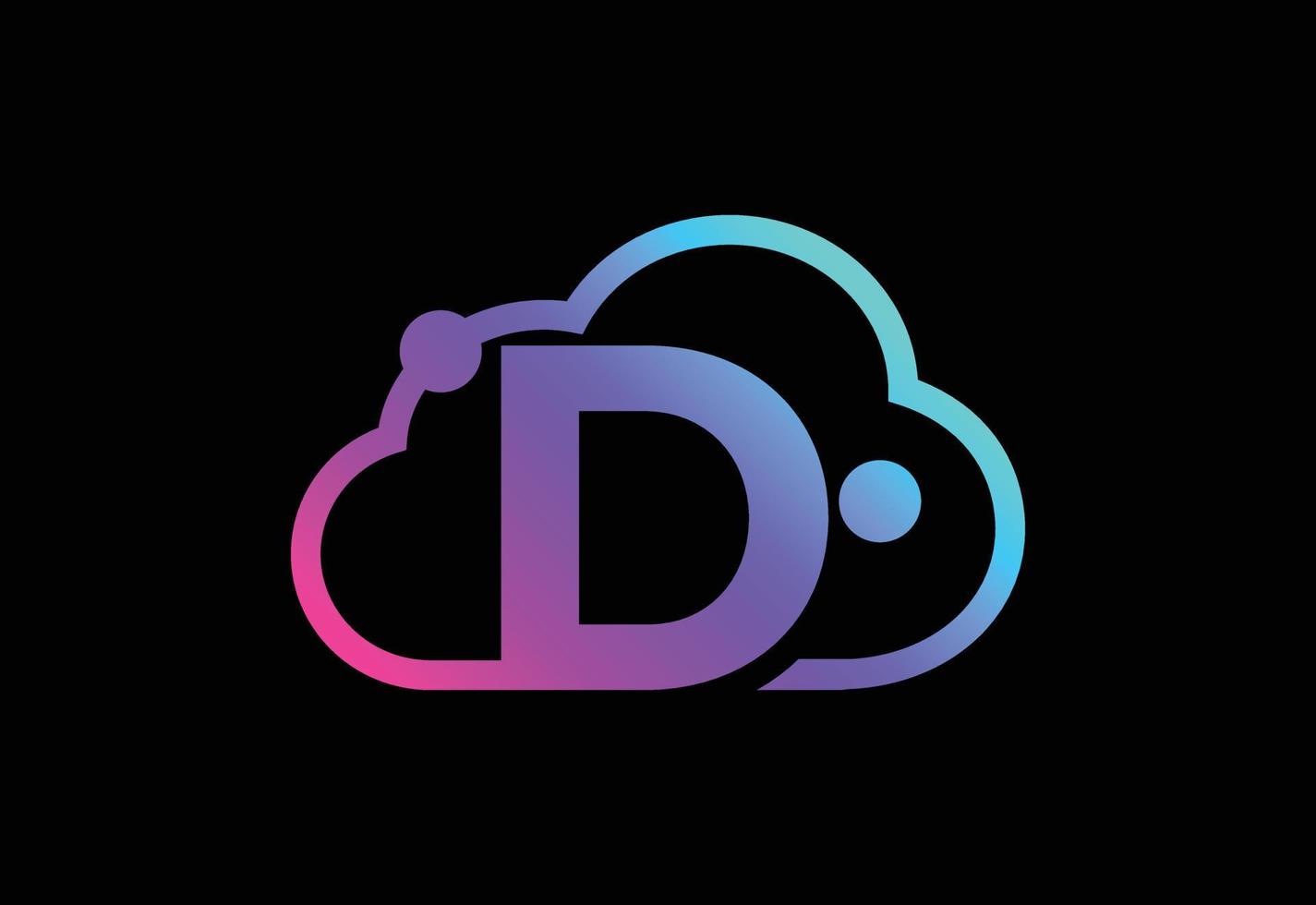 Initial D monogram letter with the cloud. Cloud computing service logo. Cloud technology logo vector