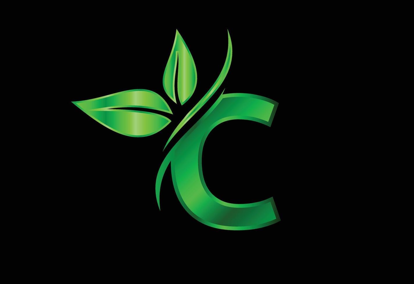 Initial C monogram alphabet with two leaves. Green eco-friendly logo concept. Logo for ecological vector