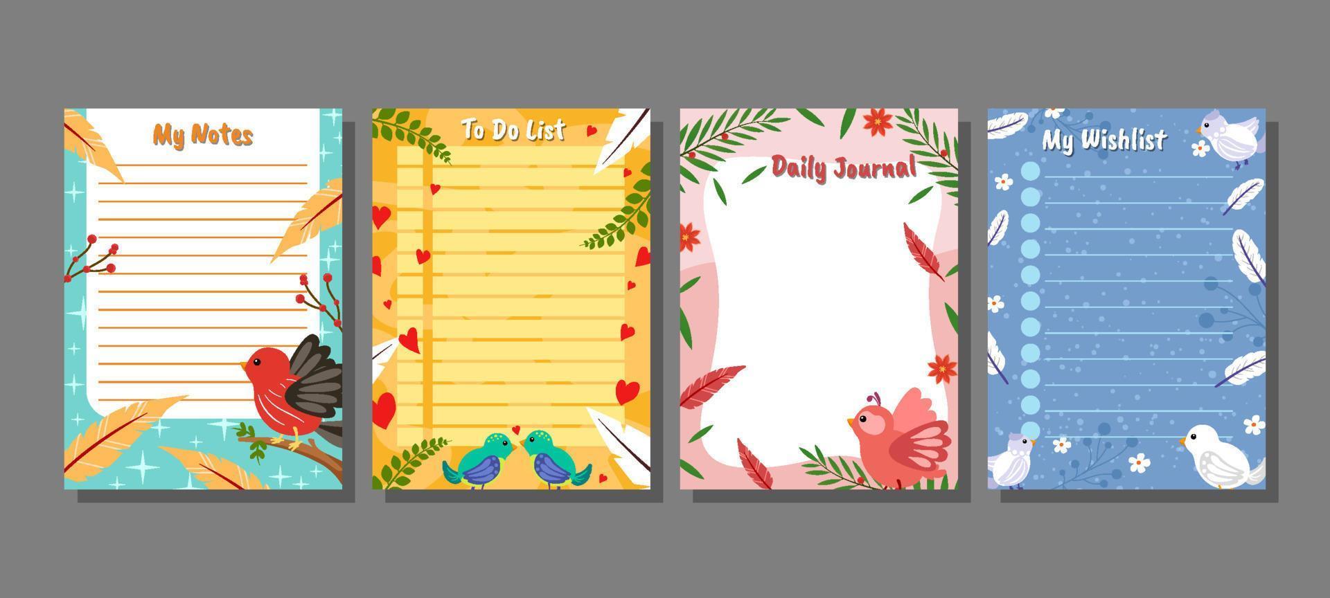 Journal Templates with Birds Concept vector