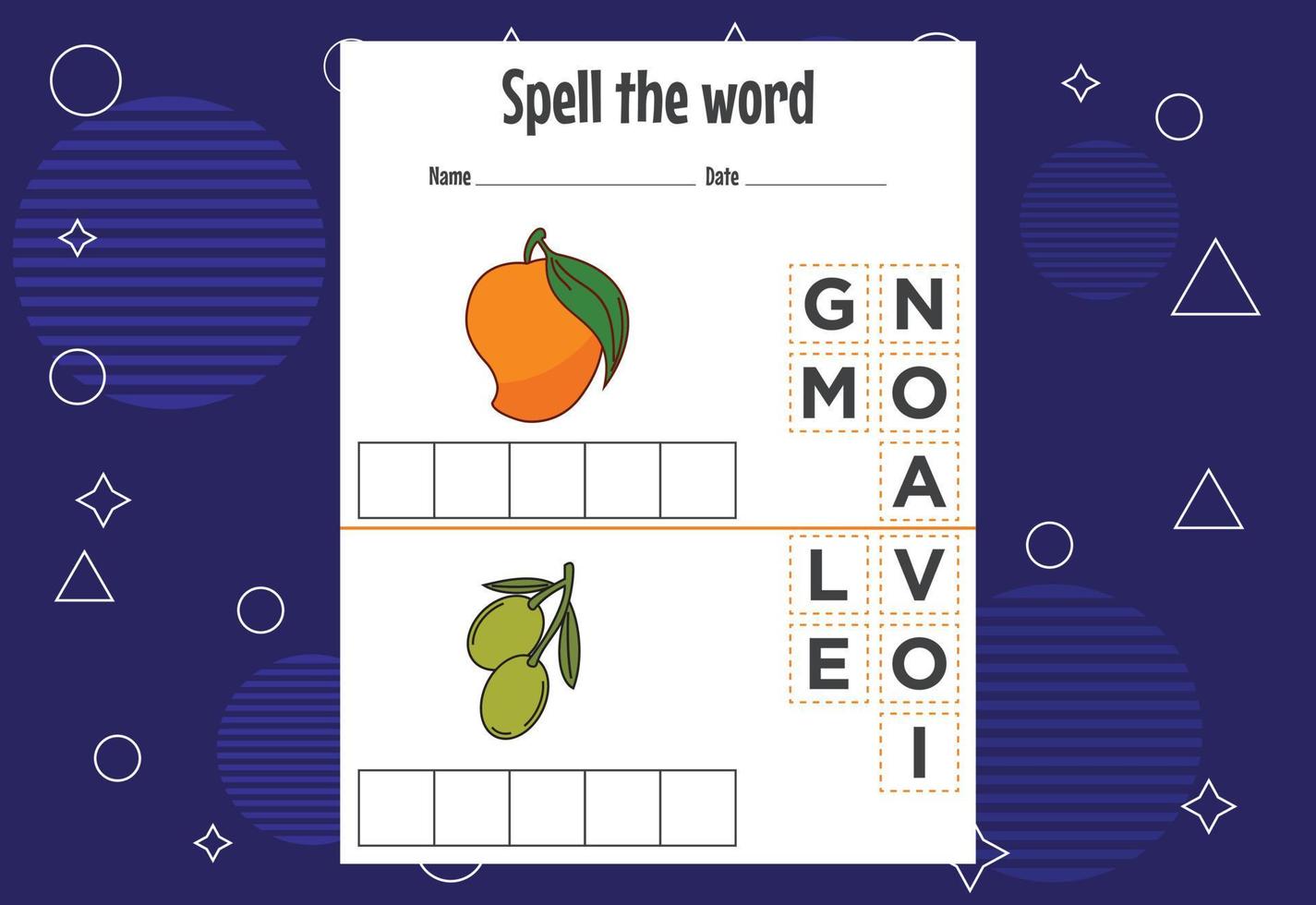 Spelling the word worksheet vector illustration. Spelling game for kids.