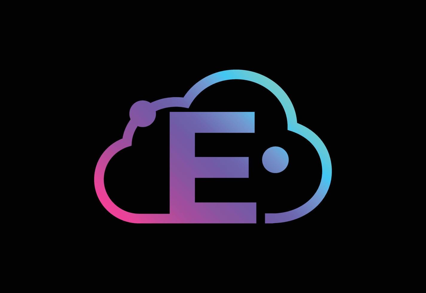Initial E monogram letter with the cloud. Cloud computing service logo. Cloud technology logo vector