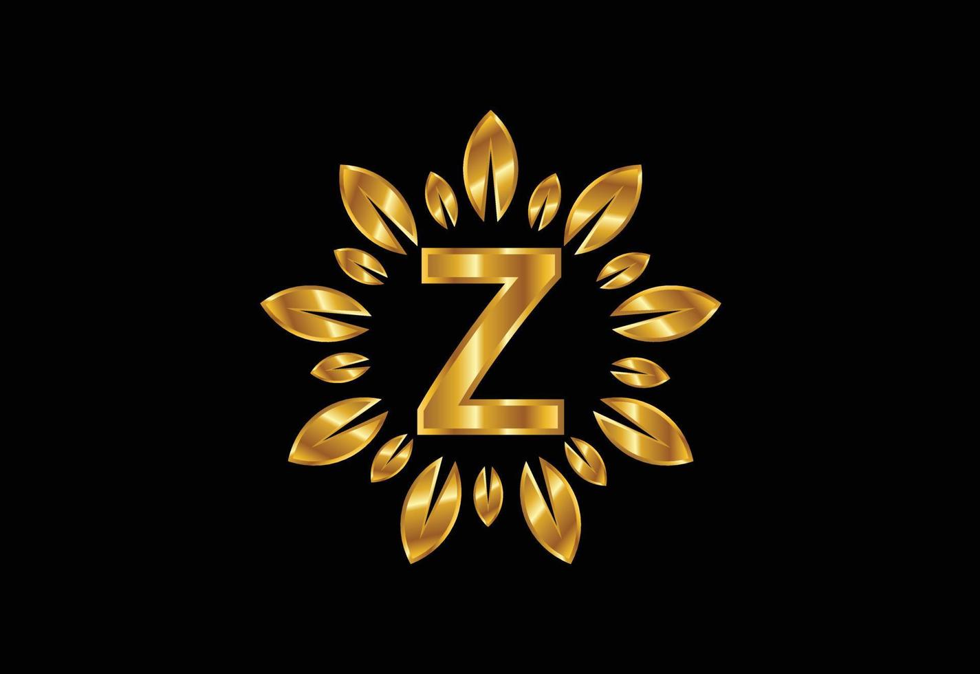 Initial Z monogram letter alphabet with golden leaf wreath. Flower logo design concept vector