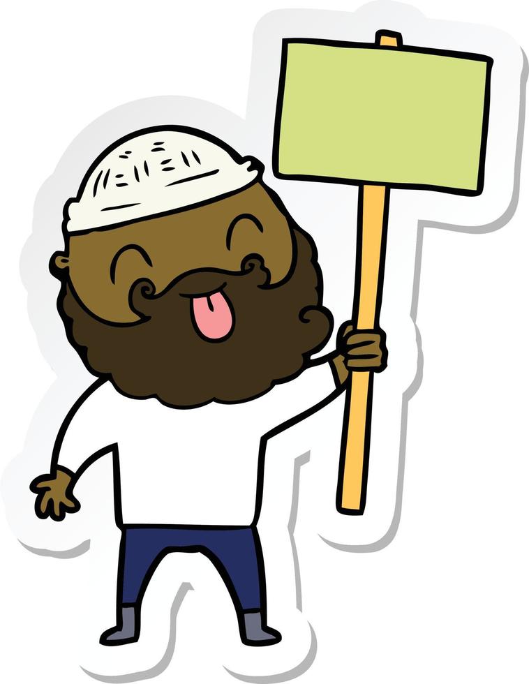 sticker of a bearded protester cartoon vector