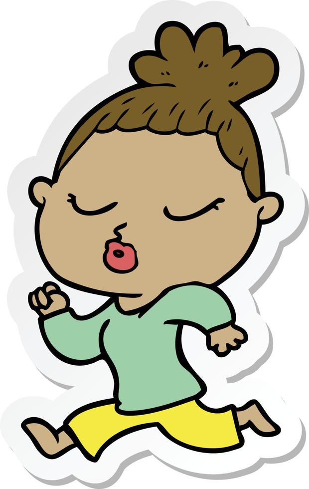 sticker of a cartoon calm woman vector