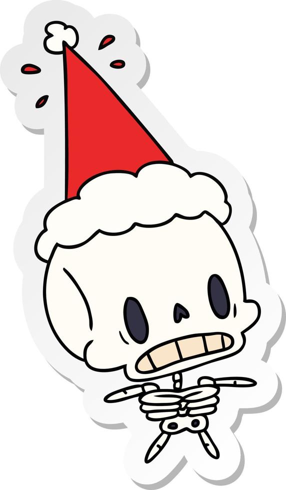 christmas sticker cartoon of kawaii skeleton vector