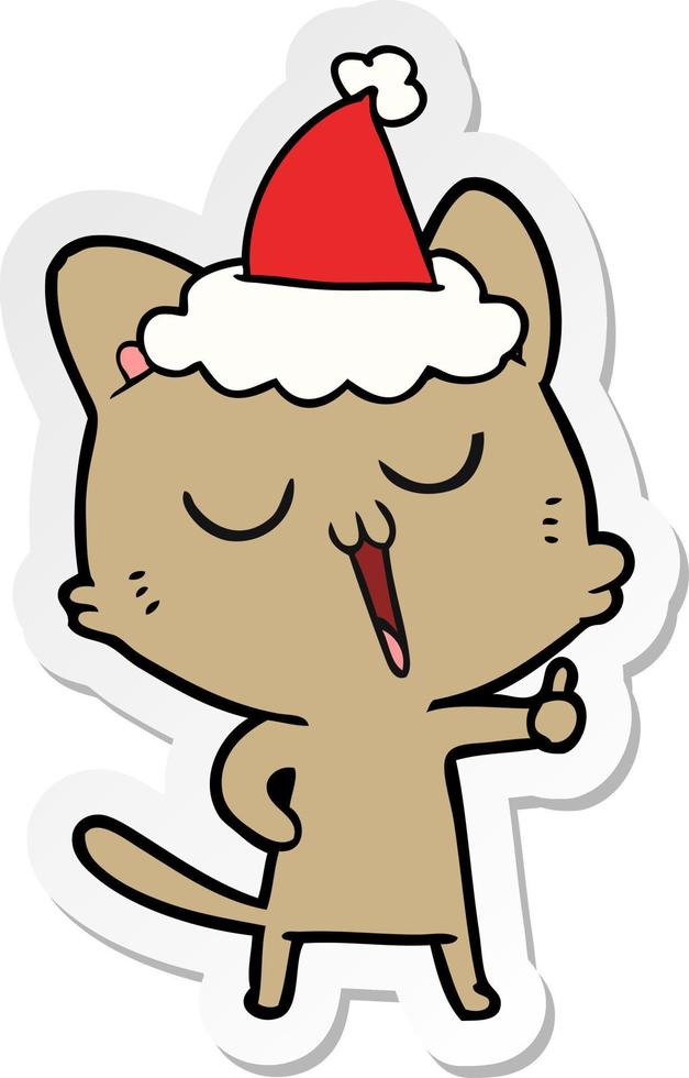 sticker cartoon of a cat singing wearing santa hat vector