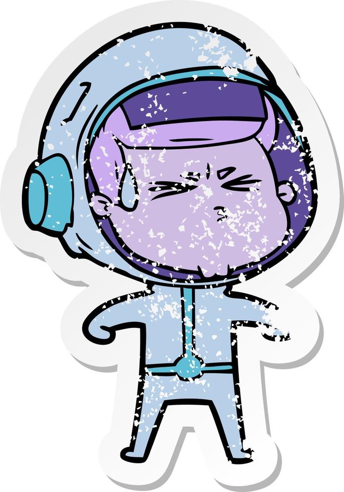 distressed sticker of a cartoon stressed astronaut vector