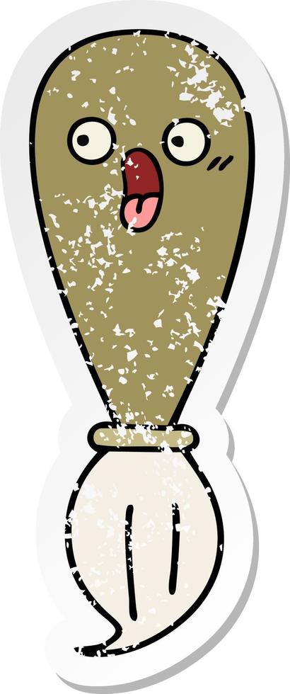 distressed sticker of a cute cartoon paint brush vector