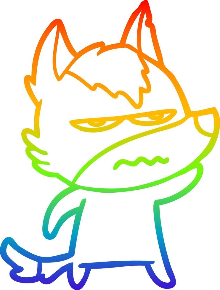 rainbow gradient line drawing cartoon annoyed wolf vector