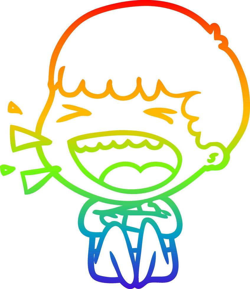 rainbow gradient line drawing cartoon laughing man vector