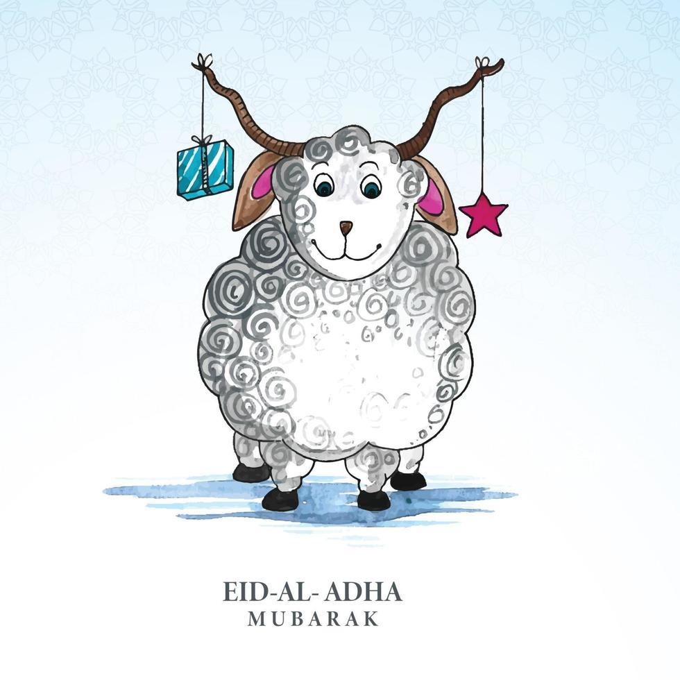 tarjeta de felicitación eid al adha con diseño de acuarela de cabra vector