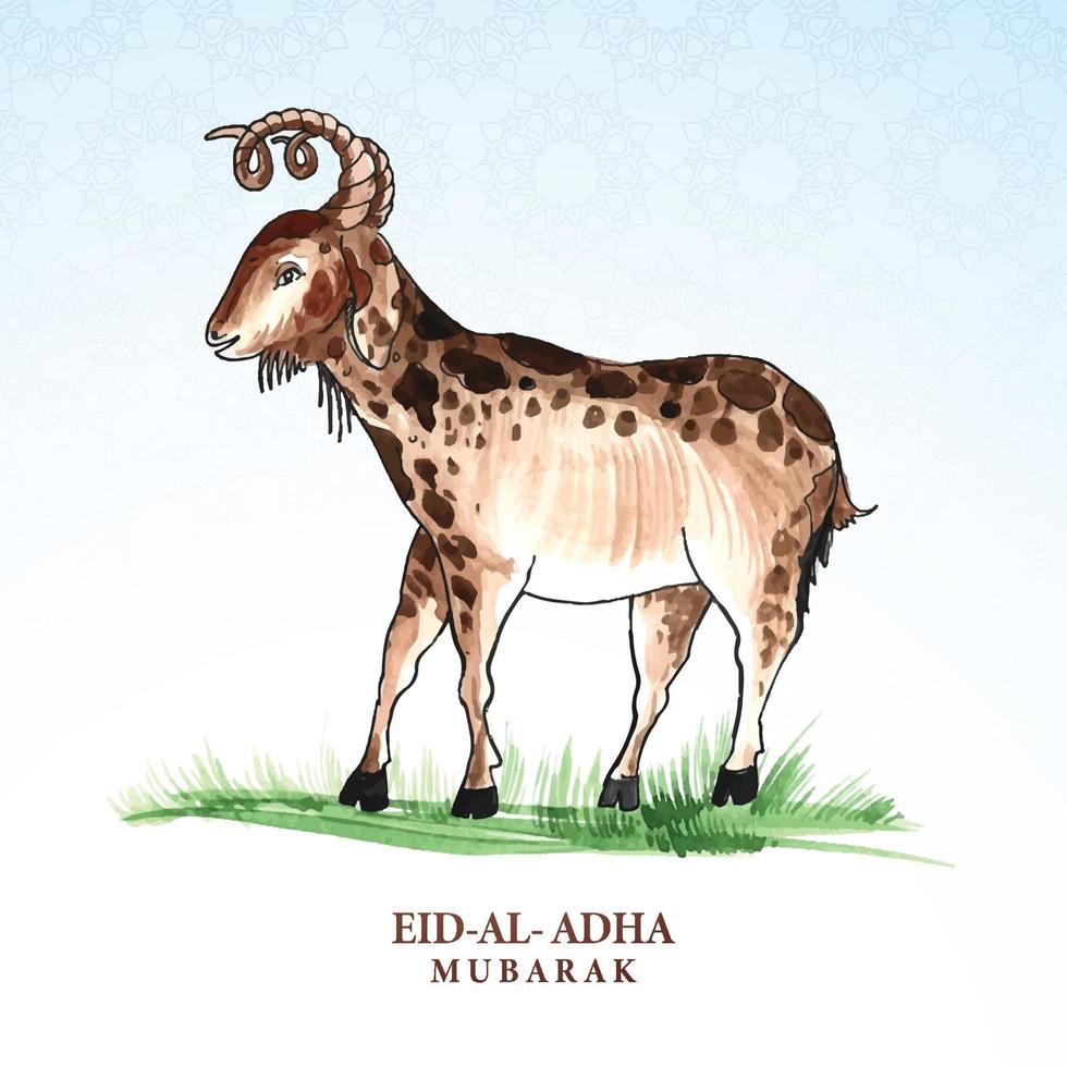 Eid al adha greeting card with goat watercolor design vector