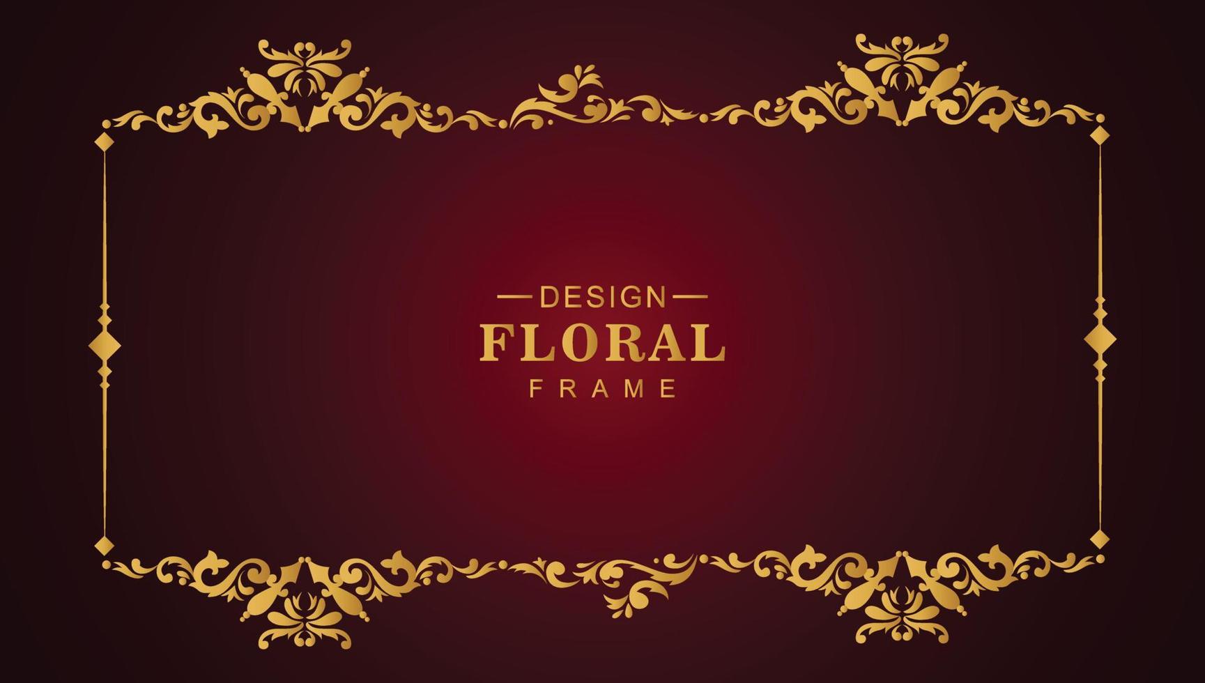 marco floral de lujo dorado clásico fondo rojo vector