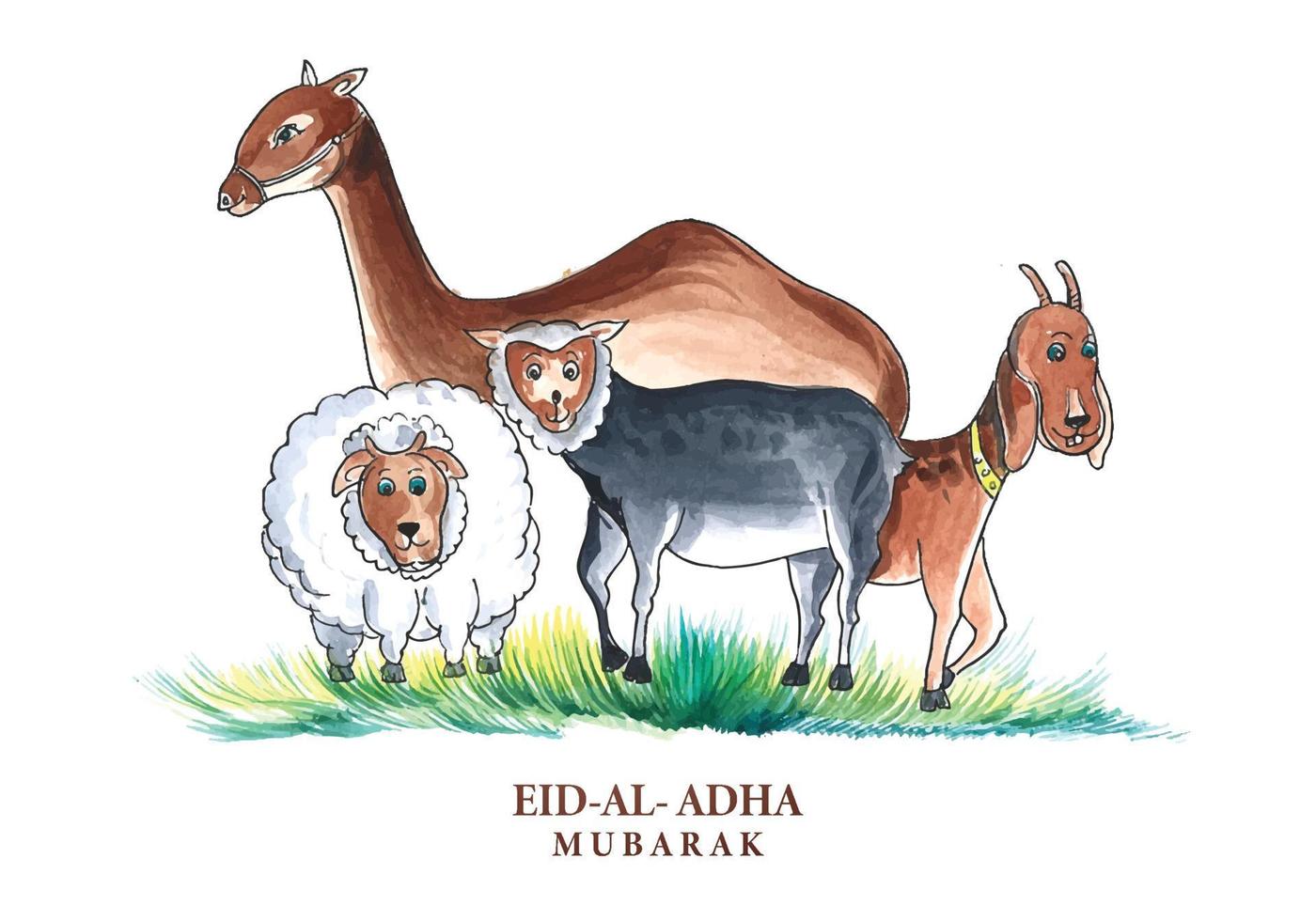 Eid al adha greeting card with goat watercolor design vector