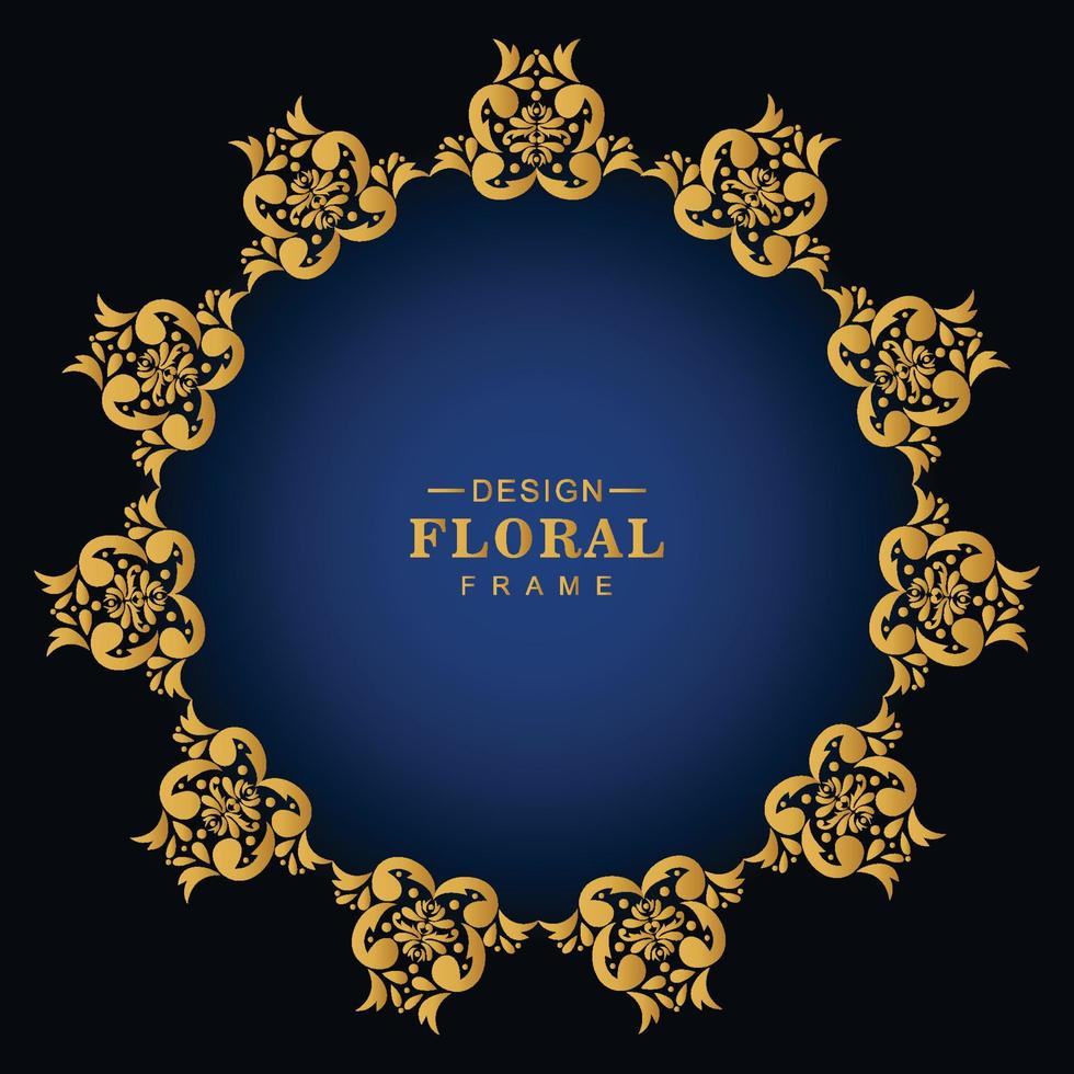 marco floral circular de lujo dorado decorativo moderno fondo azul vector