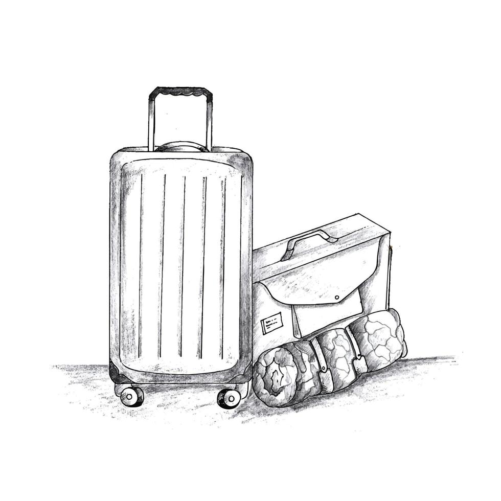 Hand draw traveling luggage sketch design vector