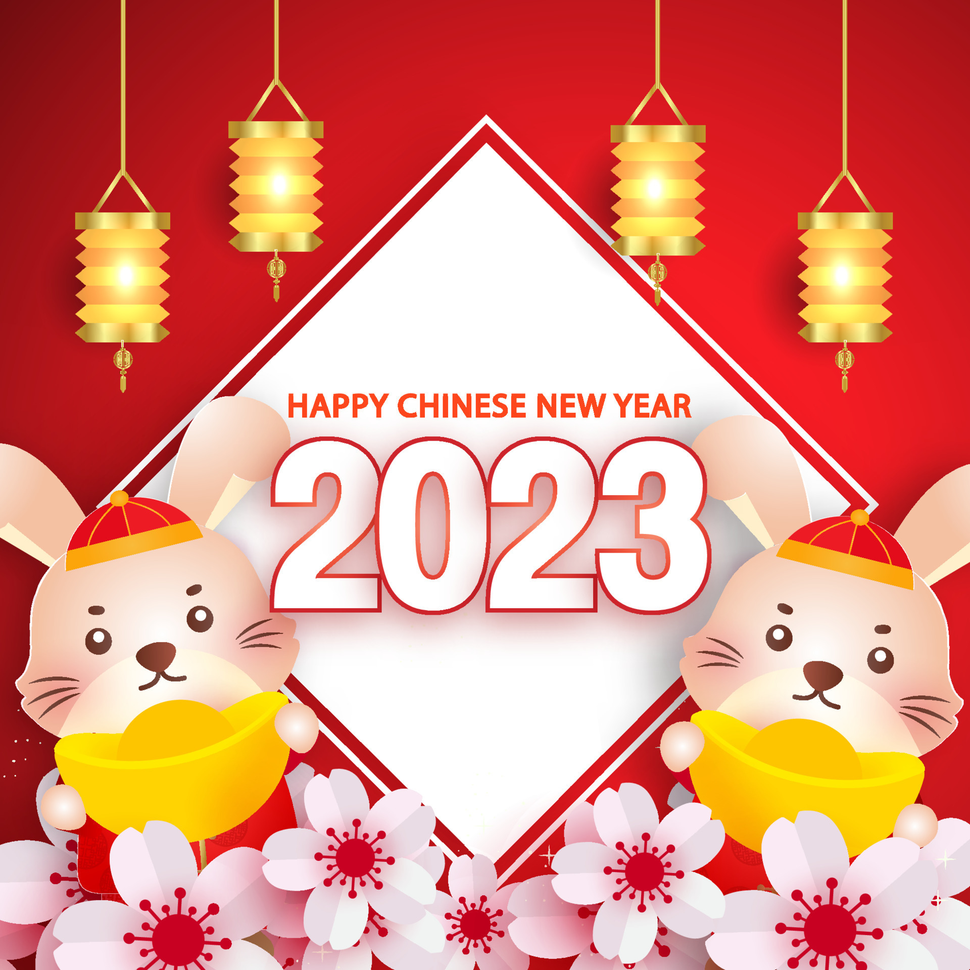 Chinese new year 2023 year of the rabbit banner in paper cut style