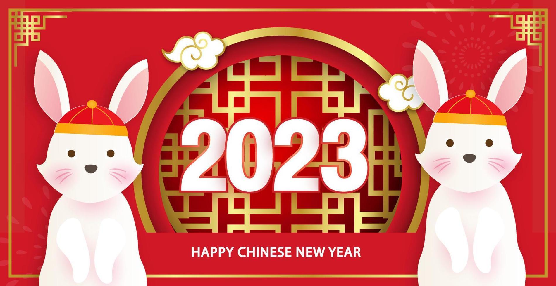 Chinese new year 2023 year of the rabbit banner in paper cut style. vector