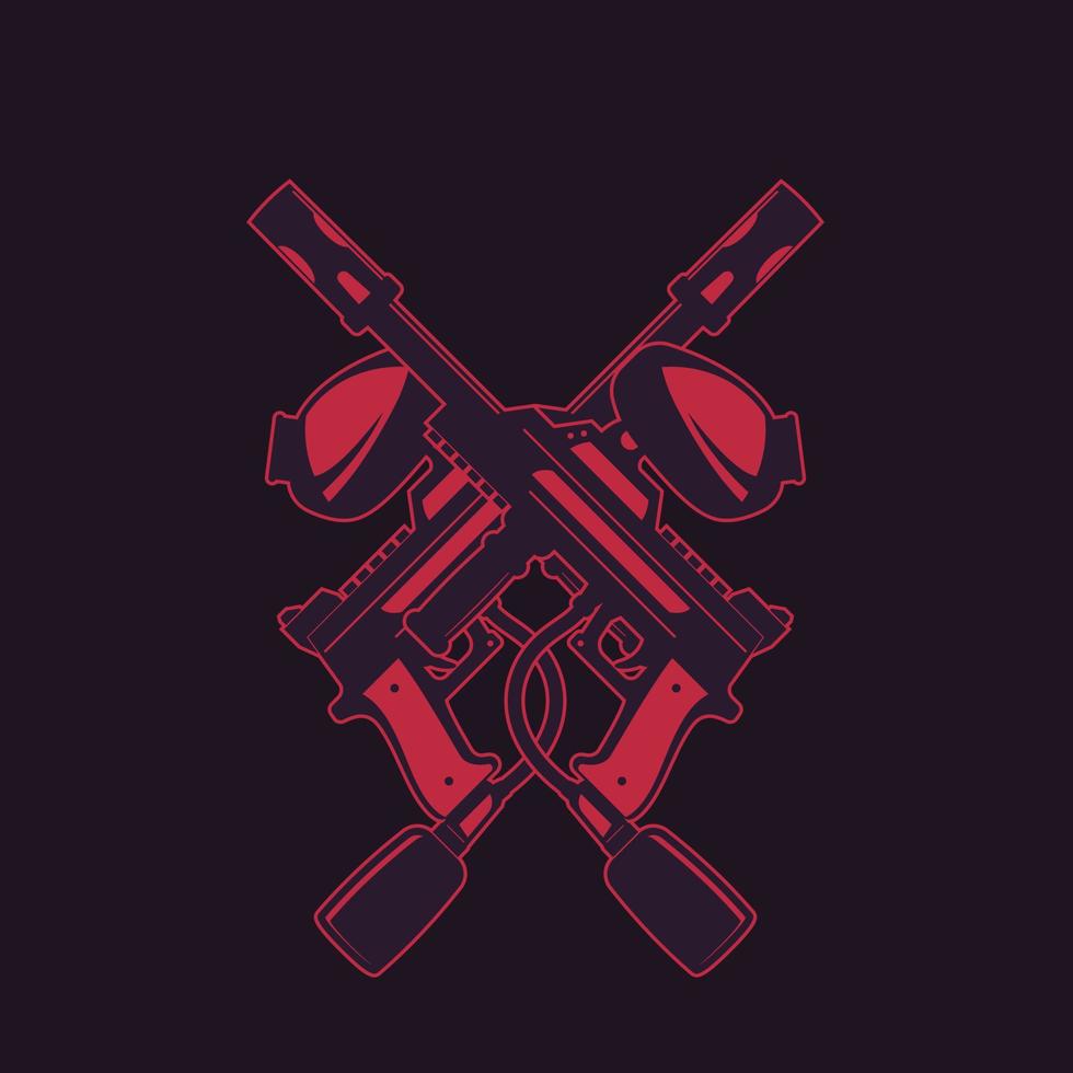 crossed paintball guns on dark, vector illustration