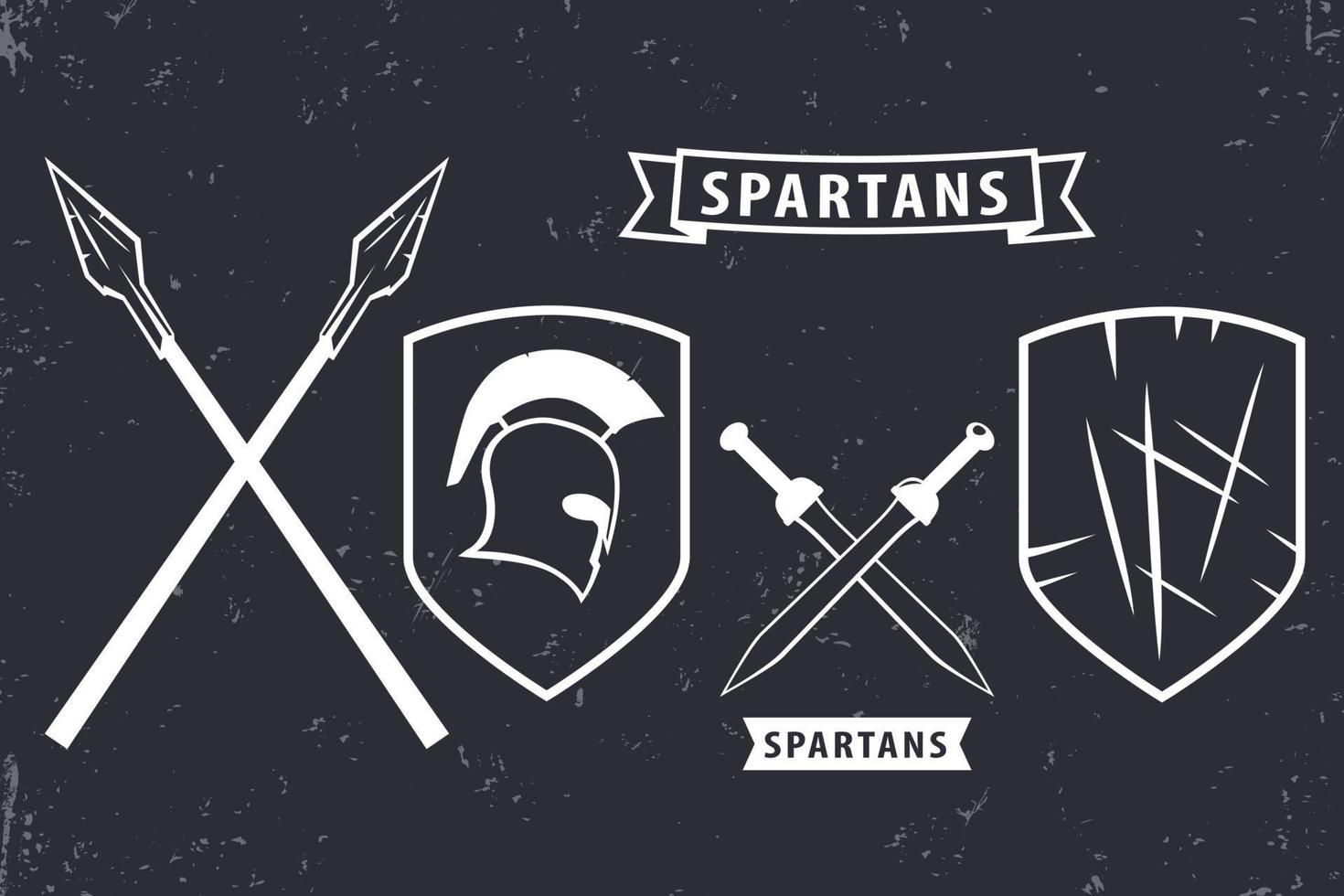 espartanos elementos para emblema, diseño de logotipo, casco espartano, espadas cruzadas, lanzas, escudo, ilustración vectorial vector
