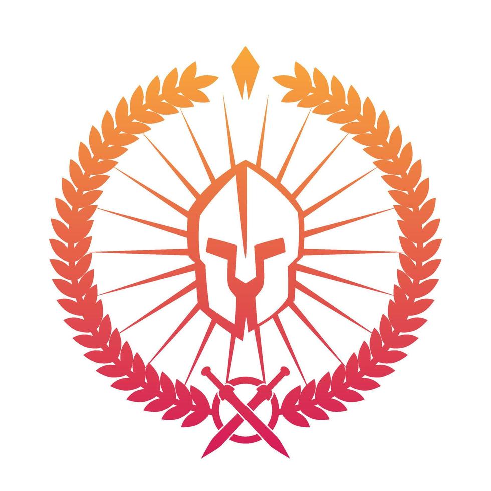 emblem, logo with spartan helmet on white, vector illustration
