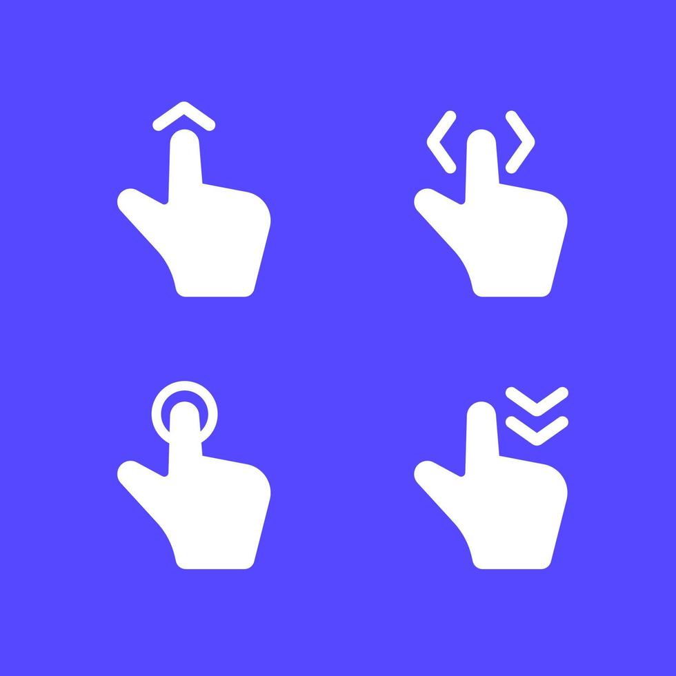 Swipe up, left and right, push icons, hand gestures vector