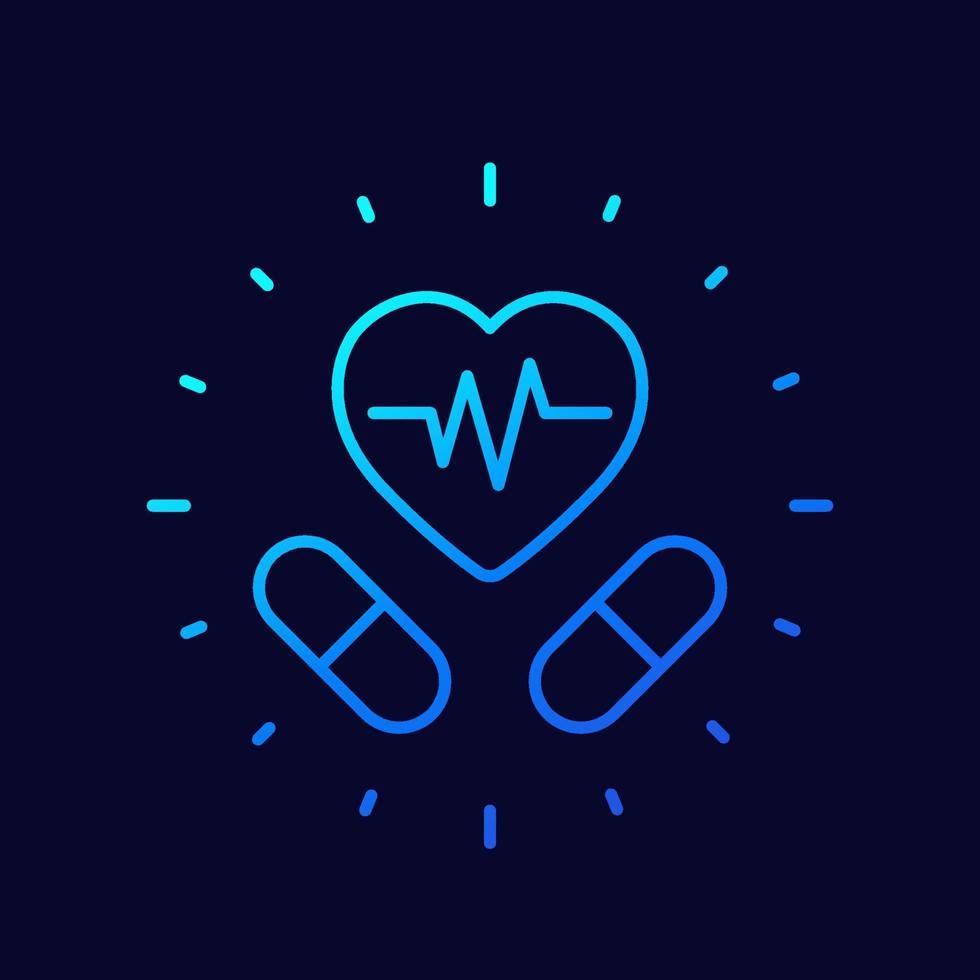 pills for heart or cardiac medication line icon vector