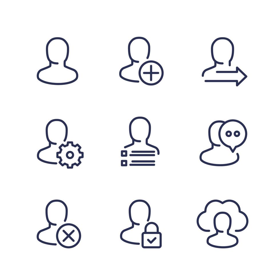 User, account, profile settings line icons vector