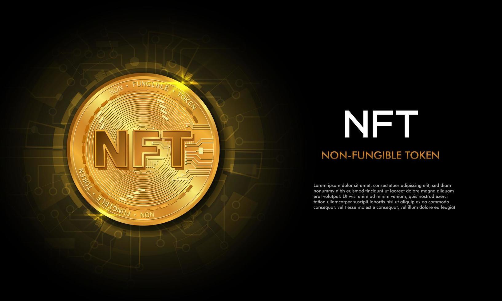 Non fungible token NFT.Technology background with circuit.NFT logo.Crypto currency concept. vector