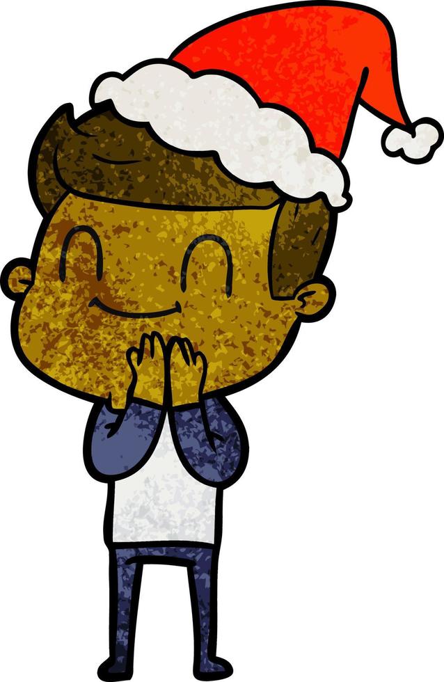 textured cartoon of a friendly man wearing santa hat vector