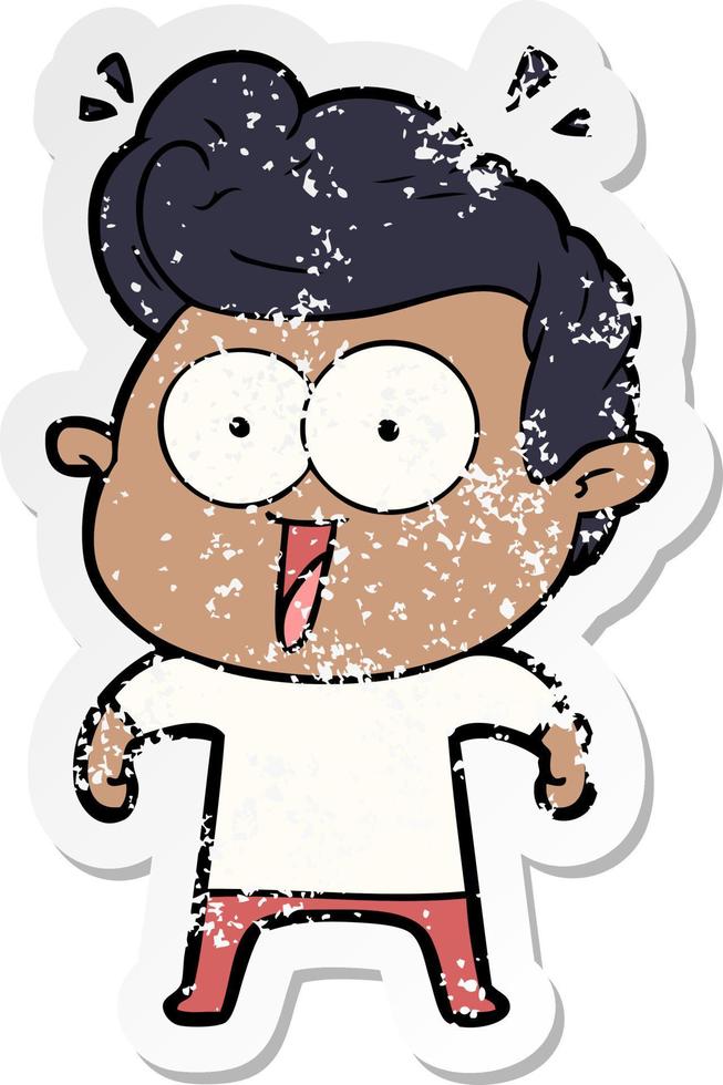 distressed sticker of a cartoon excited man vector