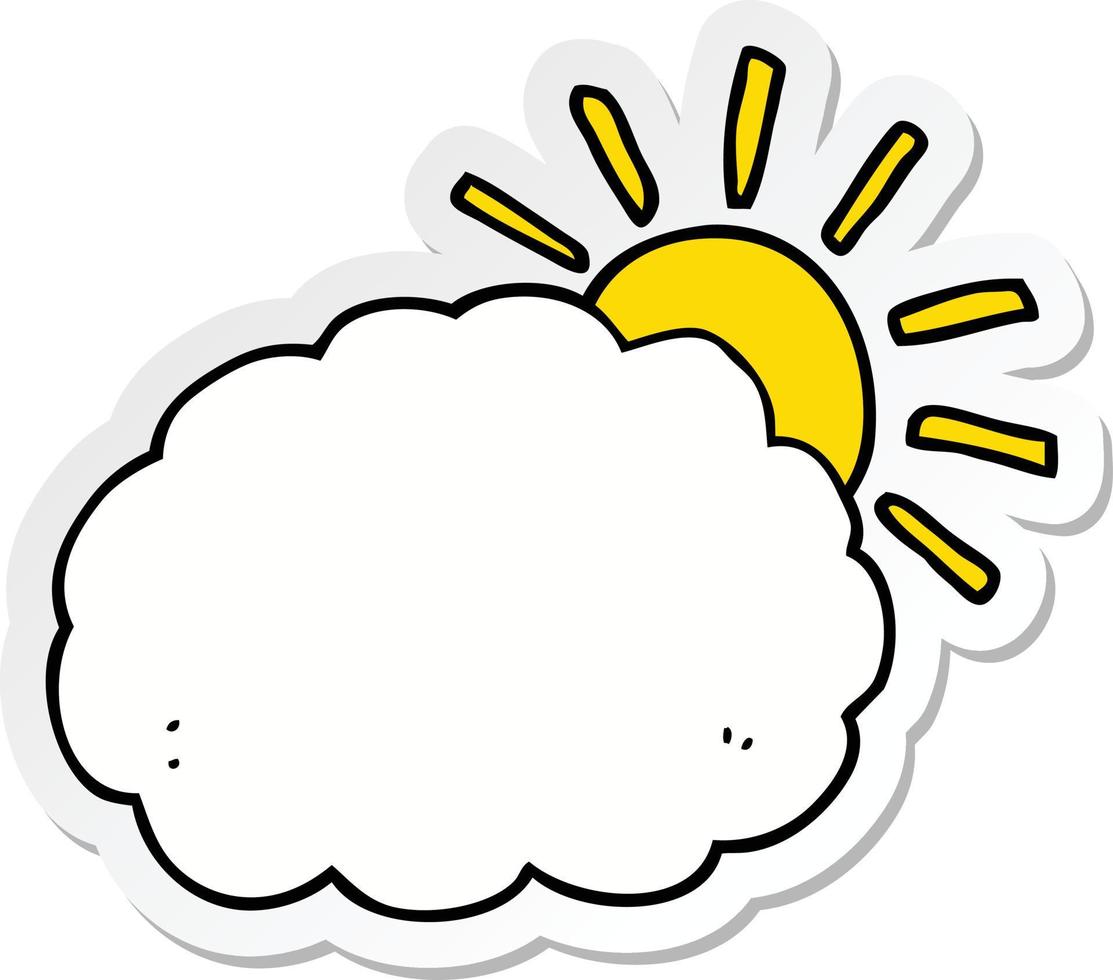 sticker of a cartoon sun and cloud symbol vector
